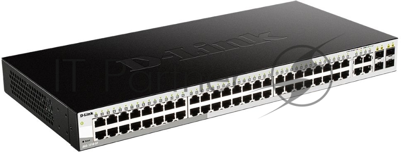 Коммутатор D-Link DGS-1210-52/FL1A, L2 Managed Switch with 48 10/100/1000Base-T ports and 4 100/1000Base-T/SFP combo-ports.16K Mac address, 802.3x Flow Control, 256 of 802.1Q VLAN, VID range 1-4094, 802.1p Prio