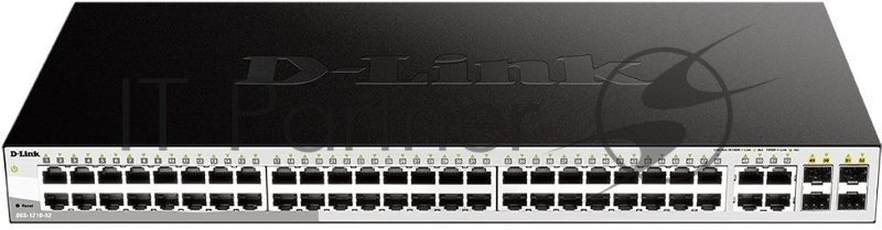 Коммутатор D-Link DGS-1210-52/FL1A, L2 Managed Switch with 48 10/100/1000Base-T ports and 4 100/1000Base-T/SFP combo-ports.16K Mac address, 802.3x Flow Control, 256 of 802.1Q VLAN, VID range 1-4094, 802.1p Prio