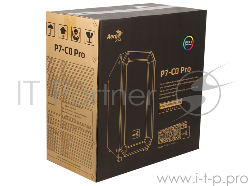 Корпус Aerocool P7-C0 Pro Black , ATX, без БП, 2х USB 3.0, два окна, хаб P7-H1, 16,8 млн цветов и 4 режима подсветки, 3 вент-ра P7-F12, сталь 0,7 мм