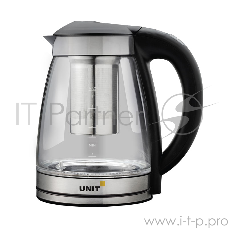 Чайник электрический UNIT UEK-272, стекло, 1.7л., 2200Вт., установка температуры, заварочный контейнер, Цвет: Чёрный