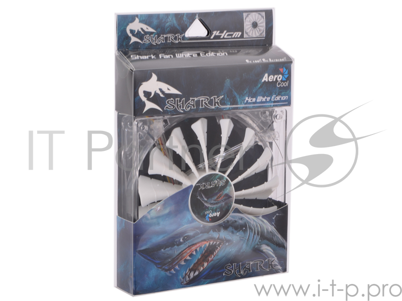 Вентилятор Aerocool Shark 14см Great White Edition (белая подсветка), 3+4 pin, 50 CFM, 800 RPM, 14.5 dBA