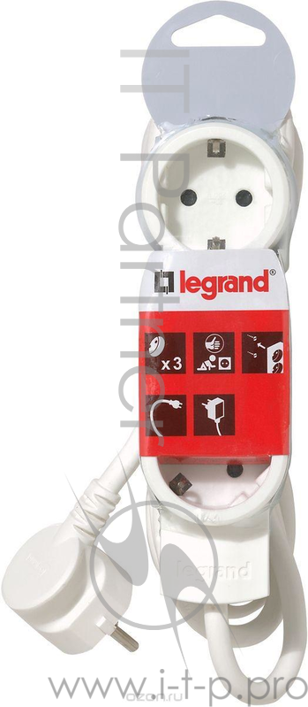Удлинитель LEGRAND Стандарт 221787 3x2К+З с кабелем длиной 5 м бело-серый