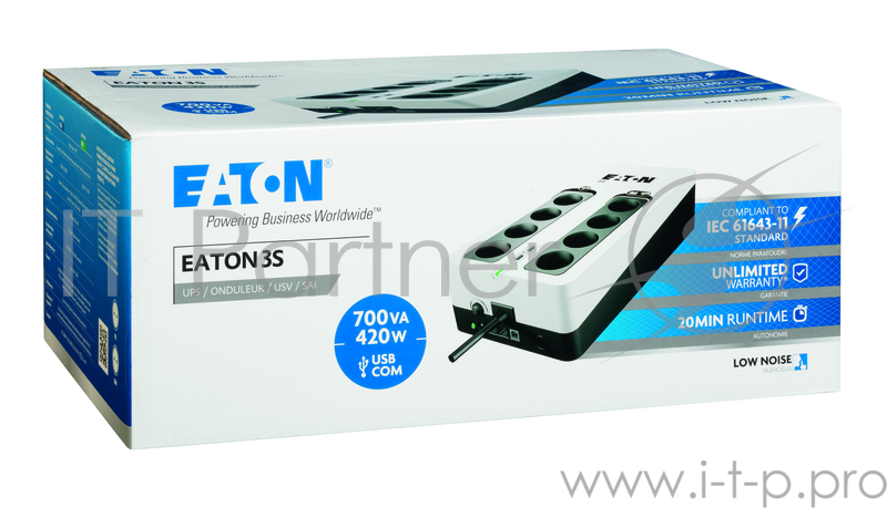 Источник бесперебойного питания Eaton 3S 700 DIN 420Вт 700ВА белый/черный
