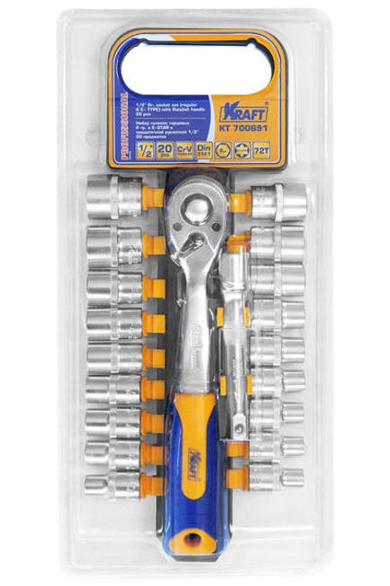 Набор головок торцевых и принадлежностей KRAFT KT 700691 1/2Dr 6 гр. и E-star 20 предметов