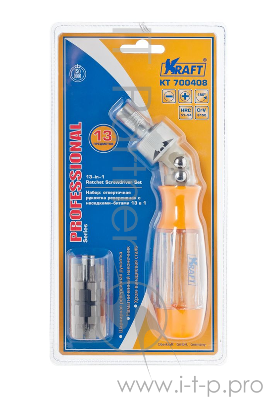 Отвертка реверсивная KRAFT КТ 700408 рукоятка со вставками 13 в 1