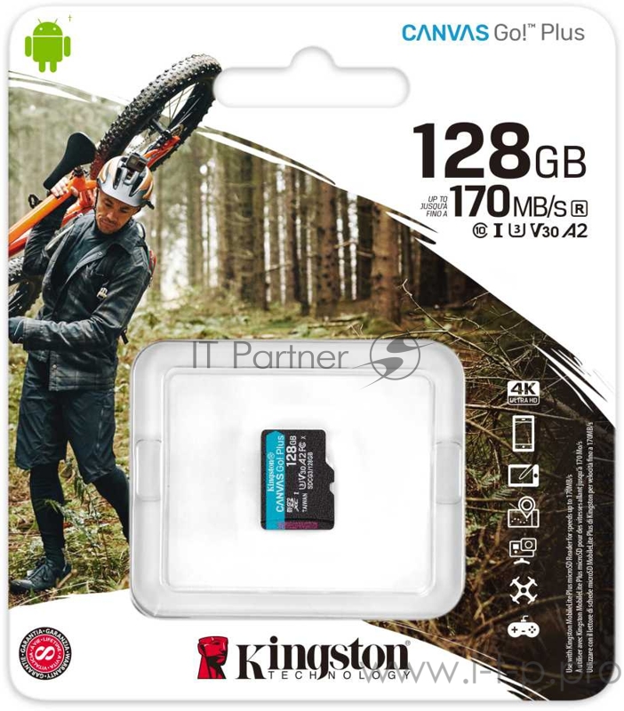 Карта памяти Kingston 128GB microSDXC Canvas Go Plus 170R A2 U3 V30 Single Pack w/o ADP EAN: 740617301243