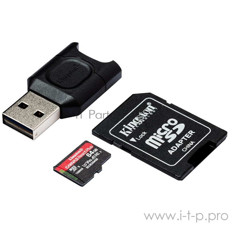 Карта памяти Kingston 64GB microSDXC React Plus SDCR2 w/Adapter + MLPM Reader EAN: 740617303315