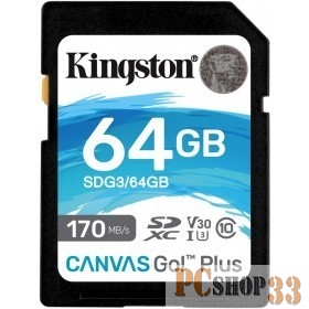 Карта памяти Kingston 64GB SDXC Canvas Go Plus 170R C10 UHS-I U3 V30 EAN: 740617301397