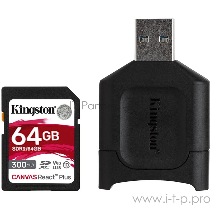 Карта памяти Kingston 64GB SDXC React Plus SDR2 + MLP SD Reader EAN: 740617302851
