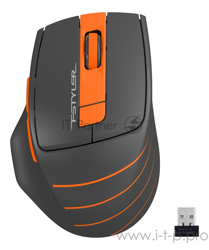 Мышь A4 Fstyler FG30S серый/оранжевый оптическая (2000dpi) silent беспроводная USB (6but)
