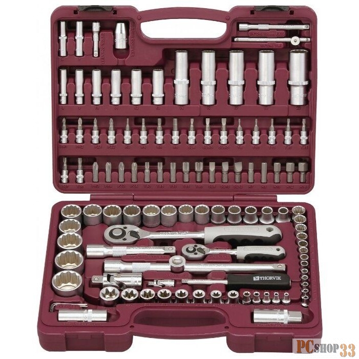 THORVIK UTS0108/12 Набор инструмента универсальный 1/4, 1/2DR с головками торцевыми 12-гранными, 108 предметов