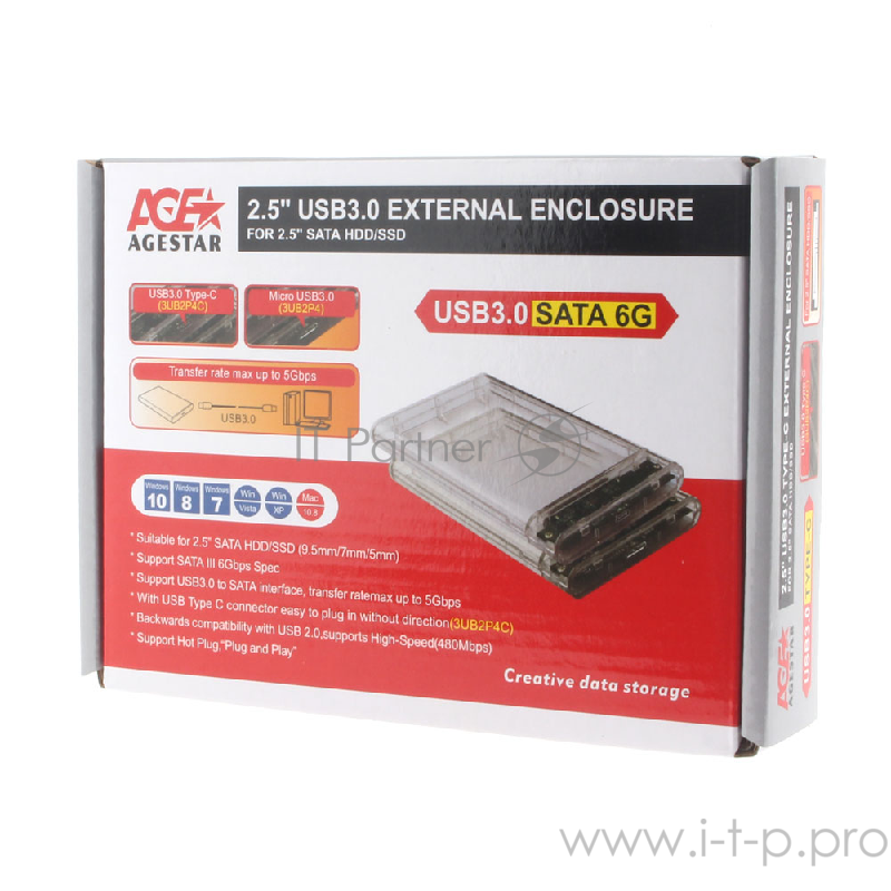 USB 3.0 Внешний корпус 2.5 SATAIII HDD/SSD AgeStar 3UB2P4 (TRANSPARENCY) пластик, прозрачный