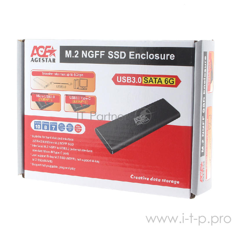 Внешний корпус USB 3.0 M.2 NGFF (B-key) AgeStar 3UBNF1 (GRAY), алюминий, серый