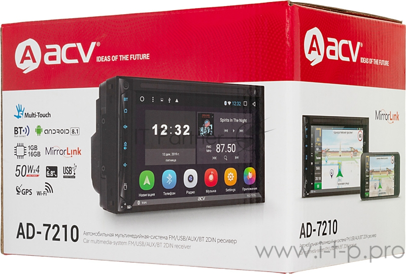 Автомагнитола ACV AD-7210 2DIN 4x50Вт