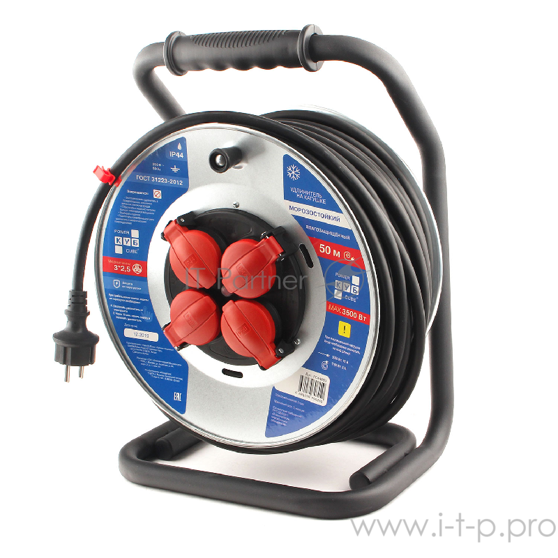 Удл. на мет. катушке “Power Cube” IP44 16А 50м резина 3*2,5мм2 4 роз. с/з