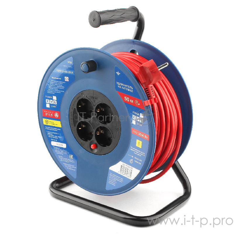 Удл. на пласт. катушке “Power Cube” IP20 16А 50м ПВС 3*1,5мм2 4 роз. с/з