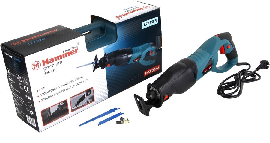 Пила HAMMER LZK850B PREMIUM Пила сабельная 38167 { 950Вт 800-3000об/мин макс.пропил 210мм-дер 20мм-мет, маятник}