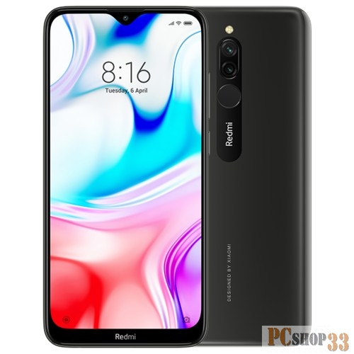 Смартфон Xiaomi Redmi 8 Onyx black (M1908C3IG), 6.22 1512x720, 1,95 ГГц+1,95 ГГц, 8 Core, 3GB RAM, 32GB, 12Mpix+2Mpix/8Mpix, 2 Sim, 2G, 3G, LTE, BT v4.2, Wi-Fi, GPS / AGPS, GLONASS, Beidou, Type-C, 5000mAh, Android 9.0 (Pie), 190g, 156,48 ммx75,41 мм