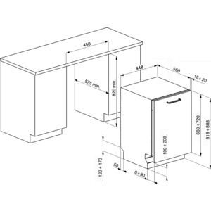 Встраиваемая посудомоечная машина SMEG Встраиваемая посудомоечная машина SMEG/ Полностью встраиваемая посудомоечная машина, 45 см, 10 комплектов посуды, 5 программ, потребление воды 9,5 л, черная панель управления