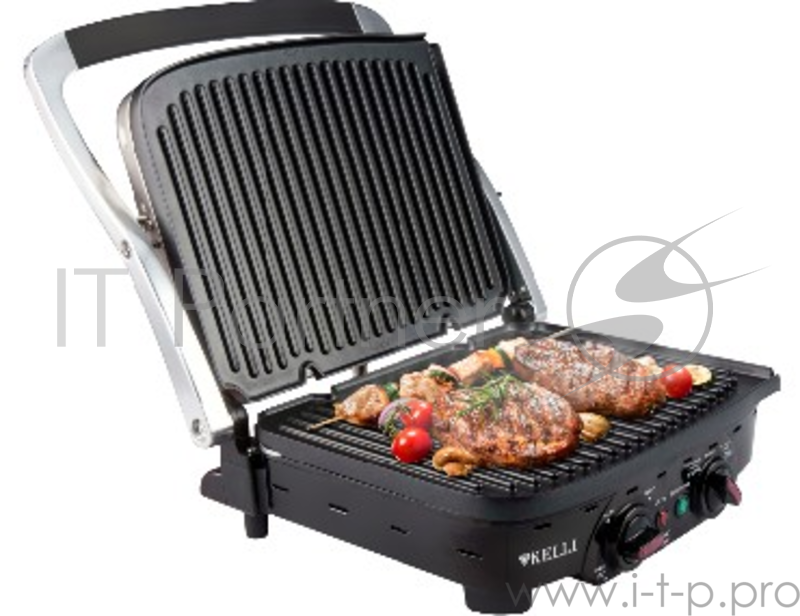 Аэрогриль KELLI KL-1353, мощность 2200Вт, сеть 220-240В, 50-60, размер поверхности 29х23см, регулируемый термостат от 100 до 220С, съемные пластины с антипригарным покрытием, пластины легко чистятся и пригодны для посудомоечной машины, стаканы для сб