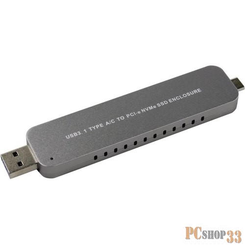 ORIENT 3552U3, USB 3.1 Gen2 контейнер для SSD M.2 NVMe 2242/2260/2280 M-key, PCIe Gen3x2 (JMS583),10 GB/s, поддержка UAPS,TRIM, разъем USB3.1 Type-A + Type-C, корпус в виде флешки, черный (30902)