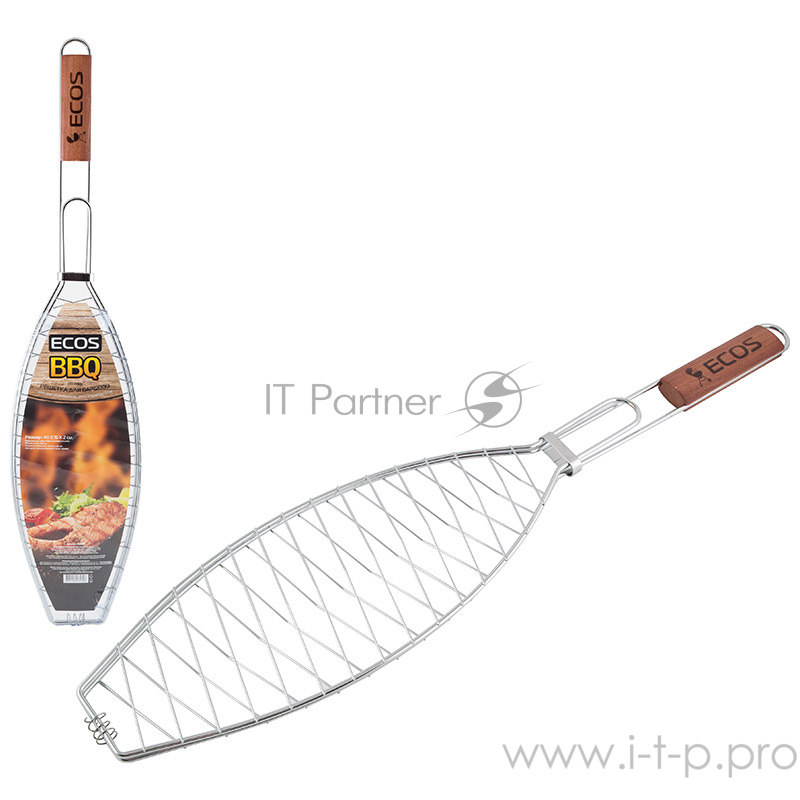 Ecos Решетка для барбекю ECOS RD-114D (универс. рыба/мясо, р-р 40х15х2см, общая длина 68 см, хром.)