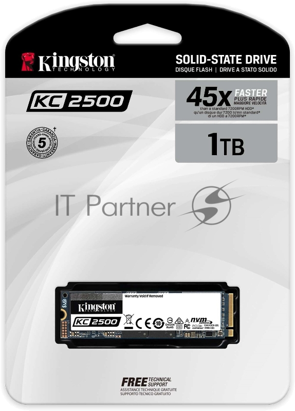Твердотельный накопитель Kingston 1000GB KC2500 M.2 2280 NVMe R/W 3500/2900MB/s IOPs 375 000/300 000, 600TBW