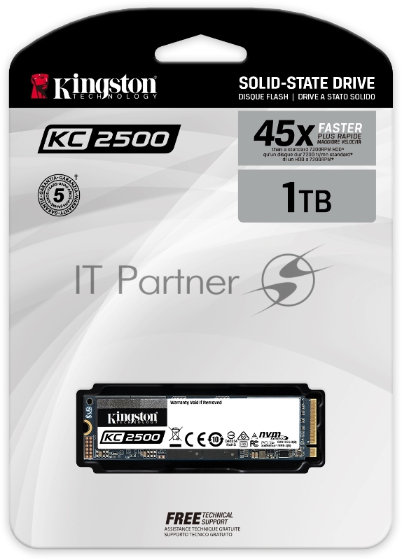 Твердотельный накопитель Kingston 1000GB KC2500 M.2 2280 NVMe R/W 3500/2900MB/s IOPs 375 000/300 000, 600TBW