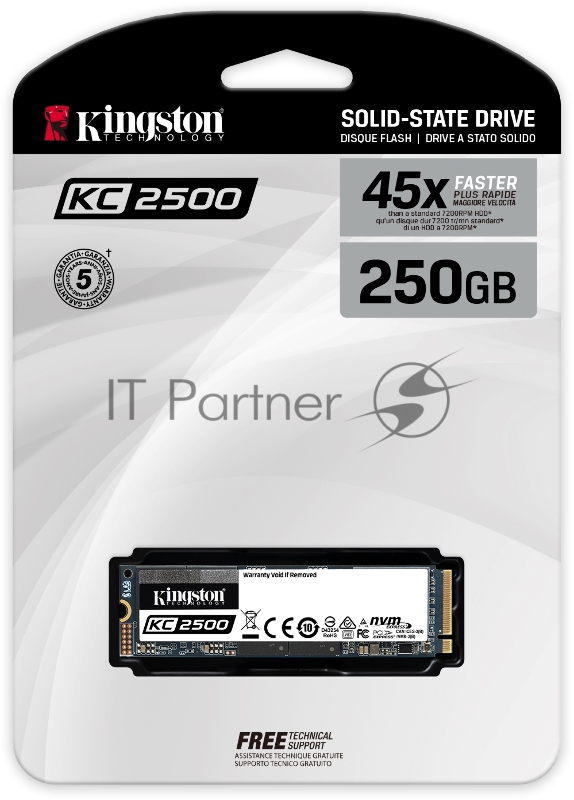 Твердотельный накопитель Kingston 250GB KC2500 M.2 2280 NVMe R/W 3500/1200MB/s IOPs 375 000/300 000, 150TBW