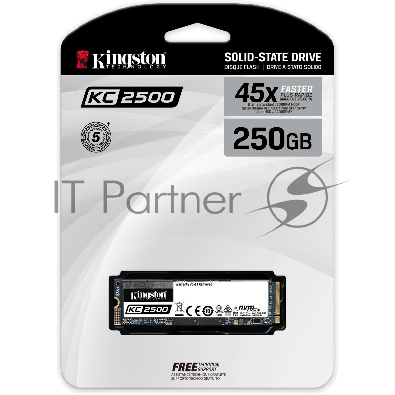 Твердотельный накопитель Kingston 250GB KC2500 M.2 2280 NVMe R/W 3500/1200MB/s IOPs 375 000/300 000, 150TBW