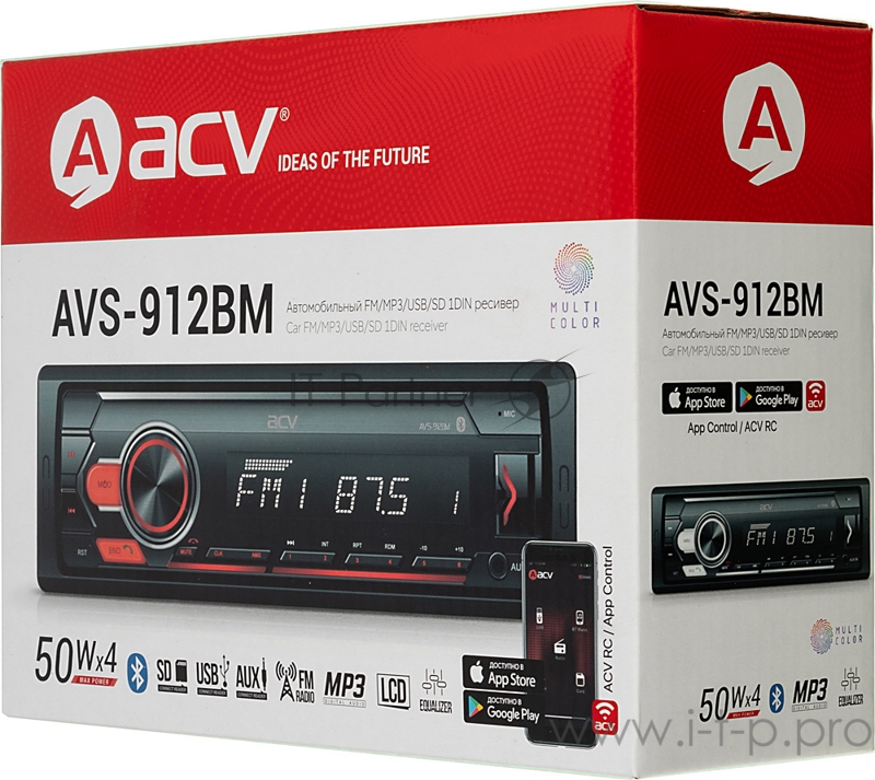 Автомагнитола ACV AVS-912BM 1DIN 4x50Вт
