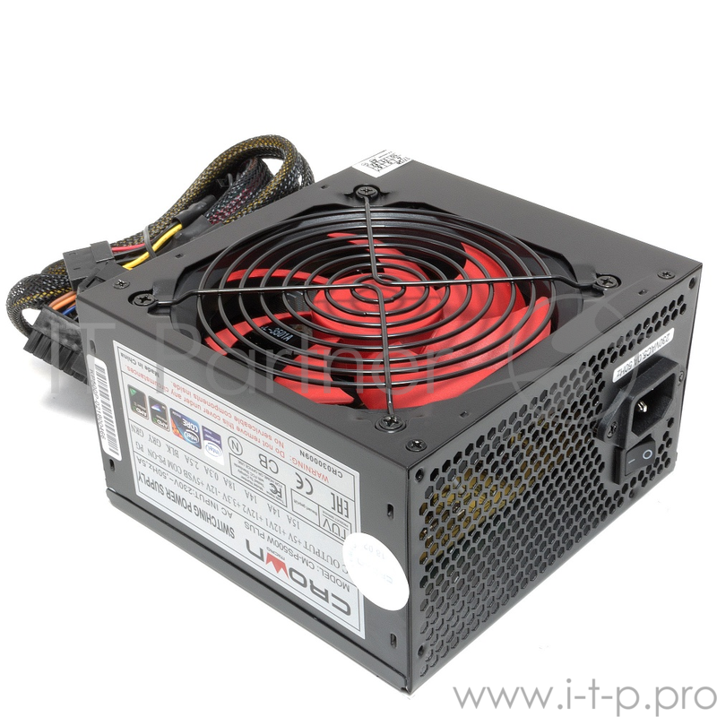 Блок питания CROWN CM-PS500W PLUS (ATX 500W, EMI/CE, 20+4in 450mm, 120mm red FAN, SATA*4, IDE*4, FDD*1, 4+4pin, 6+2pin PCI-E*1, кабель питания 1.2м, слюда)
