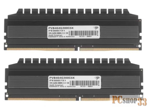 Оперативная память DDR 4 DIMM 64Gb (32GBx2) PC24000, 3000Mhz, PATRIOT BLACKOUT Kit (PVB464G300C6K) (retail)