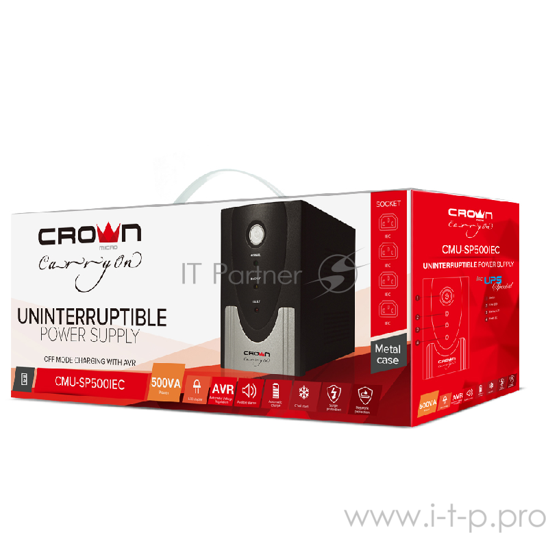 ИБП CROWN ИБП CMU-SP500 IEC {металл, 1x12V/4.5AH, розетки 4*IEC} CM000001487
