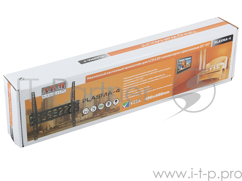 Кронштейн ARM Media PLASMA-4 Плазма тв 26-55, настенный, 1ст. свободы, VESA 400*400, max 50 кг Чёрный