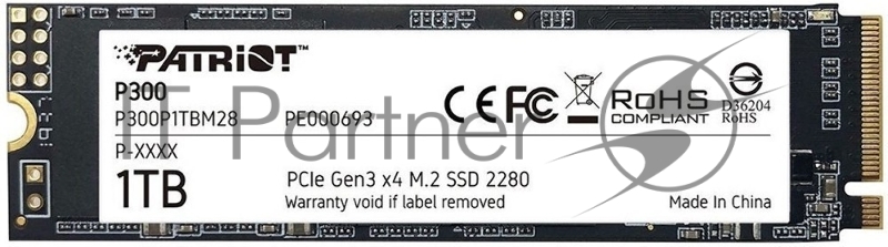 SSD M.2 Patriot 1.0Tb P300 <P300P1TBM28> (PCI-E 3.0 x4, up to 2100/1650MBs, 290000 IOPs, 3D TLC, SMI2263XT, TBW 320Tb, 22х80mm)