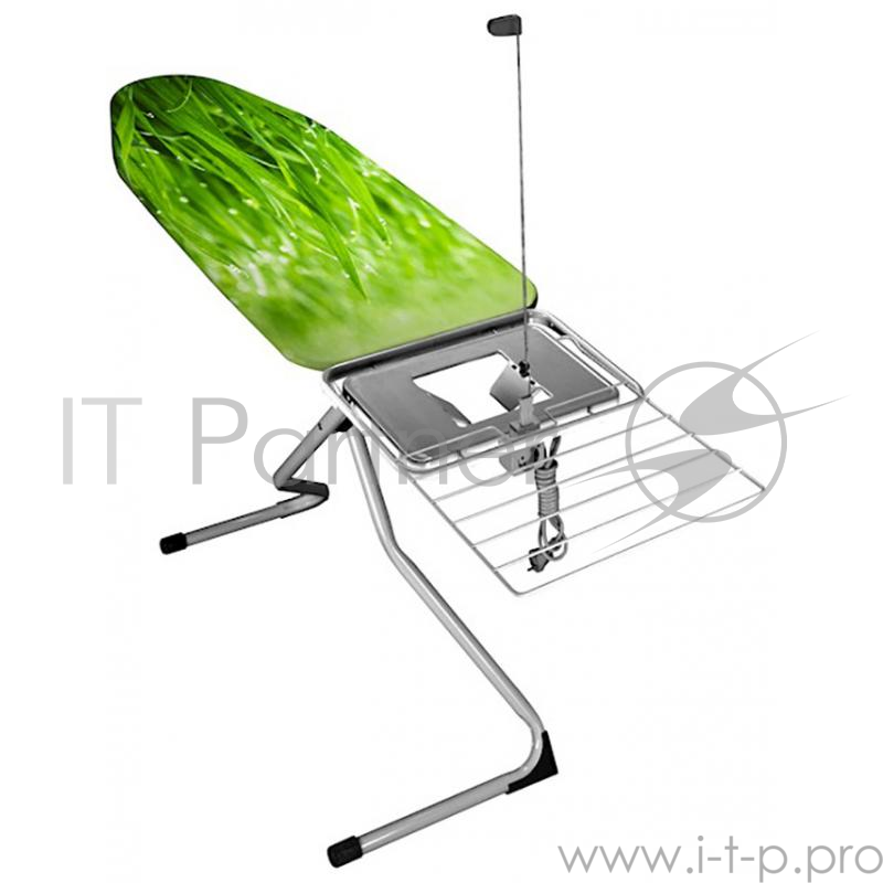 Гладильная доска EUROGOLD mono 37542B lux 120х42см. Макс. высота 99см. Вес 7кг. Материал металл. Розетка. Подставка под утюг. Держатель для шнура. Полка ля глаенного белья. Хлопчатобумажный чехол с поролоновой подкладкой и с внутренней металлизацией.