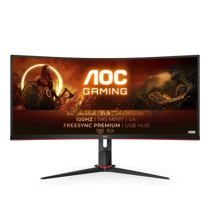 МОНИТОР 34 AOC CU34G2 Black-Red (VA, изогнутый, 3440x1440, 100Hz, 1 ms, 178°/178°, 300 cd/m, 80M:1, +2xHDMI 2.0, +Displ