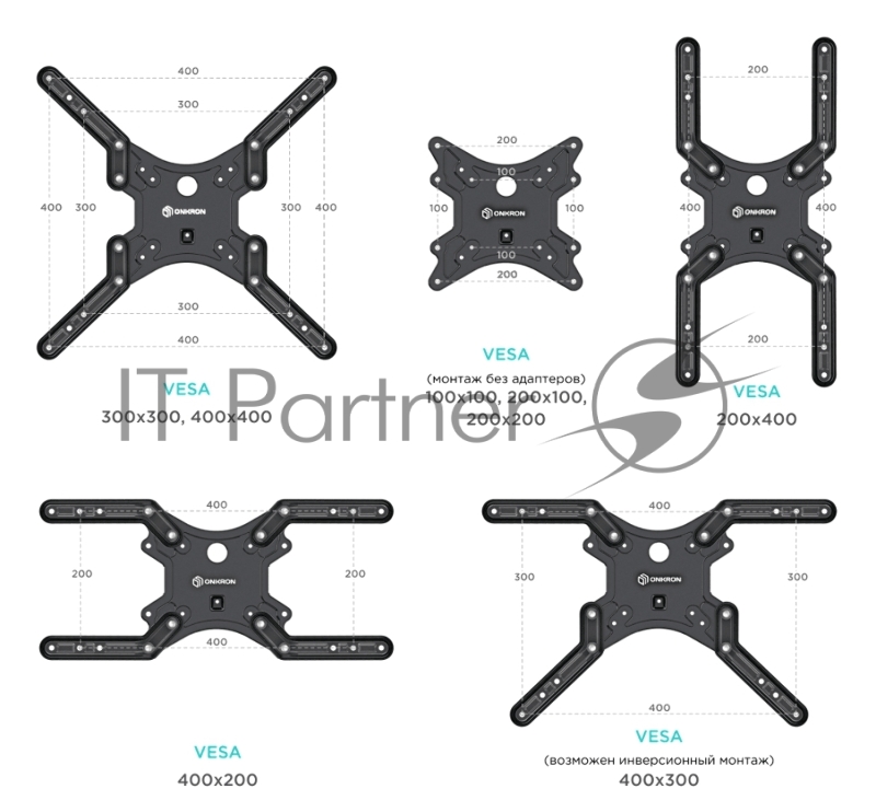 ONKRON M5L чёрный Для телевизоров диагональю 32-70 Максимальная нагрузка: 40 кг VESA: 100x100, 200x100, 200x200, 300x300, 400x400, 500x400, 600x400