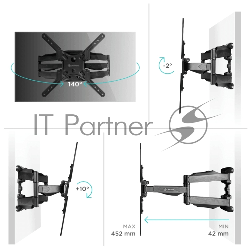 ONKRON M5L чёрный Для телевизоров диагональю 32-70 Максимальная нагрузка: 40 кг VESA: 100x100, 200x100, 200x200, 300x300, 400x400, 500x400, 600x400