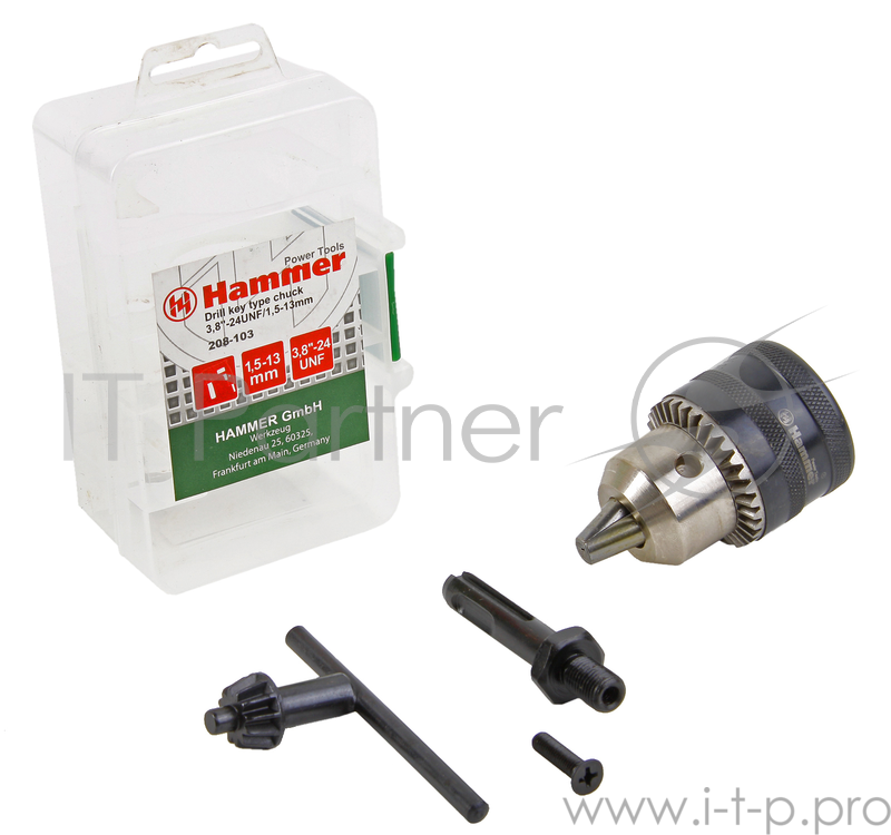 Патроны,переходники,смазка для буров Патрон Hammer Flex 208-103 CH-1 3,8-24UNF 1,5-13мм + переходник SDS+ 33681