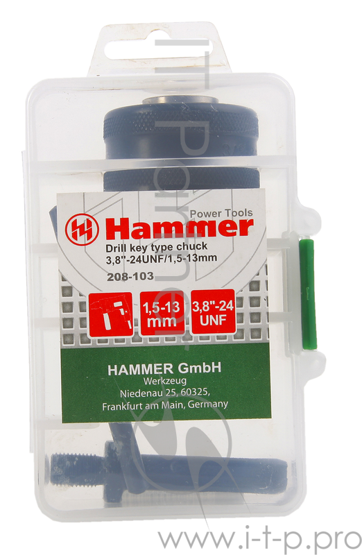 Патроны,переходники,смазка для буров Патрон Hammer Flex 208-103 CH-1 3,8-24UNF 1,5-13мм + переходник SDS+ 33681