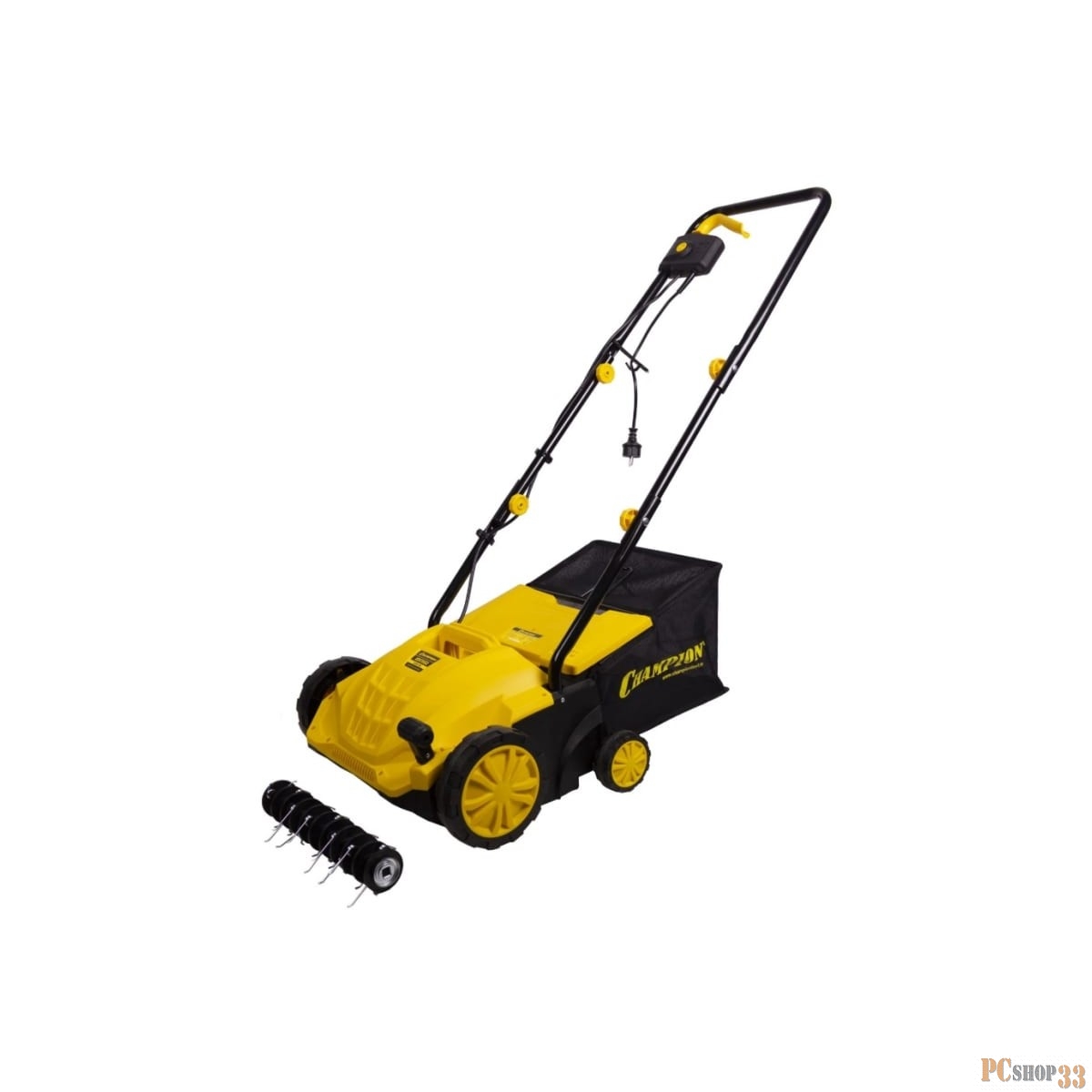 Скарификатор электрический CHAMPION ESC1532 Мощность двигателя 1500 Вт, Напряжение сети 230,50 В, Гц, Вес c травосборником 9,3 кг, Ширина обработки 320 мм, Высота аэрации -4/0/+4/+12 мм, Высота скарификации -12/-8/-4/+4 мм, Тип/объем травосборника тк