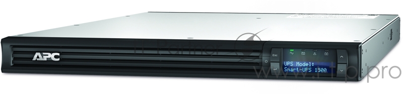 ИБП (UPS) 1U 19 RM 1500ВА APC Smart-UPS 1500VA SMT1500RMI1U, черный (COM, USB)