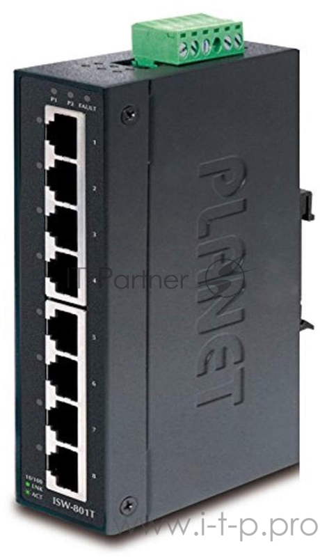 ISW-801T коммутатор для монтажа в DIN рейку IP30 Slim Type 8-Port Industrial Fast Ethernet Switch (-40 to 75 degree C)