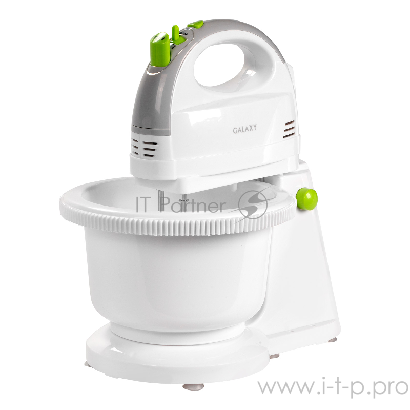 Миксер Galaxy GL2216, белый(4шт) Миксер электрический мощность 400 Вт, 5скоростей + режим “ТУРБО”, 2насадки-венчика, 2насадки для замешивания теста, вращающаяся пластиковая чаша объемом2 л с подставкой в комплекте, возможность работы без подставки,
