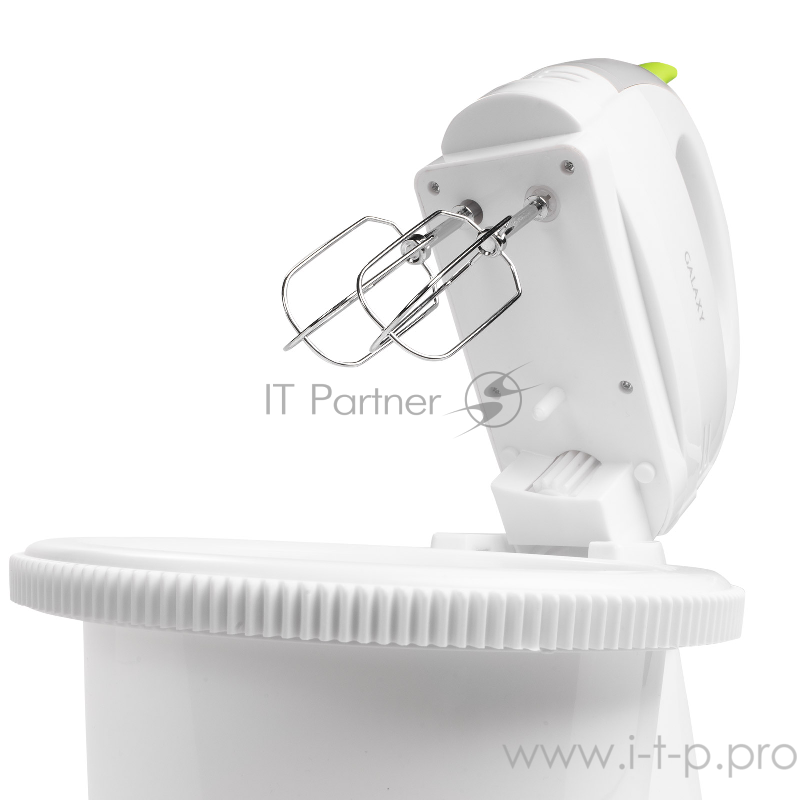 Миксер Galaxy GL2216, белый(4шт) Миксер электрический мощность 400 Вт, 5скоростей + режим “ТУРБО”, 2насадки-венчика, 2насадки для замешивания теста, вращающаяся пластиковая чаша объемом2 л с подставкой в комплекте, возможность работы без подставки,