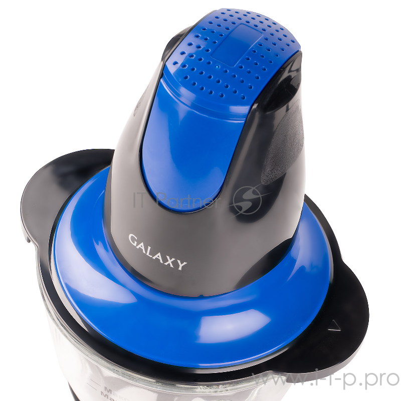 Чоппер Galaxy GL2357, синий/черный Чоппер электрический 400 Вт, стеклянная чаша объемом 0,75 л, импульсный режим, двойной нож из нержавеющей стали 18/10, прорезиненное основание, препятствующее скольжению, номинальное напряжение 220-240 Вт, 50 Гц