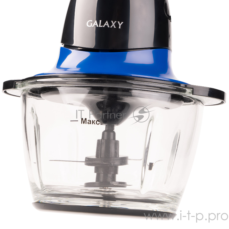 Чоппер Galaxy GL2357, синий/черный Чоппер электрический 400 Вт, стеклянная чаша объемом 0,75 л, импульсный режим, двойной нож из нержавеющей стали 18/10, прорезиненное основание, препятствующее скольжению, номинальное напряжение 220-240 Вт, 50 Гц