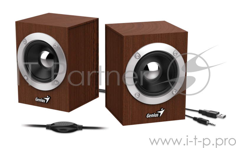 Колонки GENIUS SP-HF280 wooden USB {Проводной пульт регулировки громкости для легкого управления}